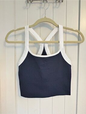 Athleta Aurora Seamless Crop Rib Strappy Tank Navy White Small